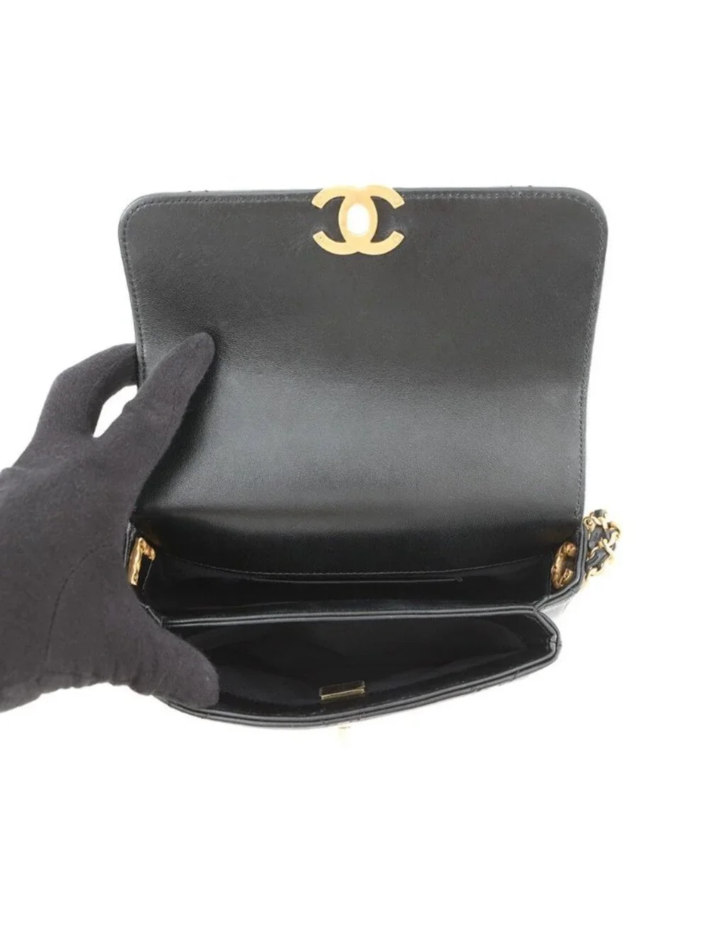 Chanel Chain Shoulder Bag Quilted Mini Flap CC Logo Lambskin Black